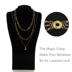 Layered Necklace Clasp, Locking Magnetic Multi Necklace Clasp, Necklace Separator for Layering 3 Strands Gold