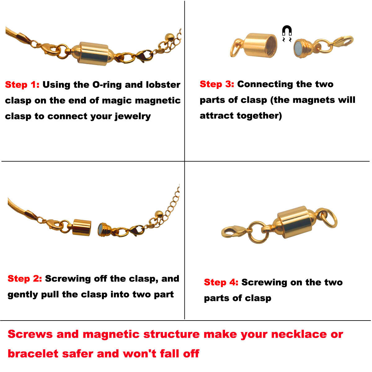 Zpsolution Locking Magnetic Clasps for Jewelry Necklaces Bracelets - Light  and Small Keep The Clasp in Back