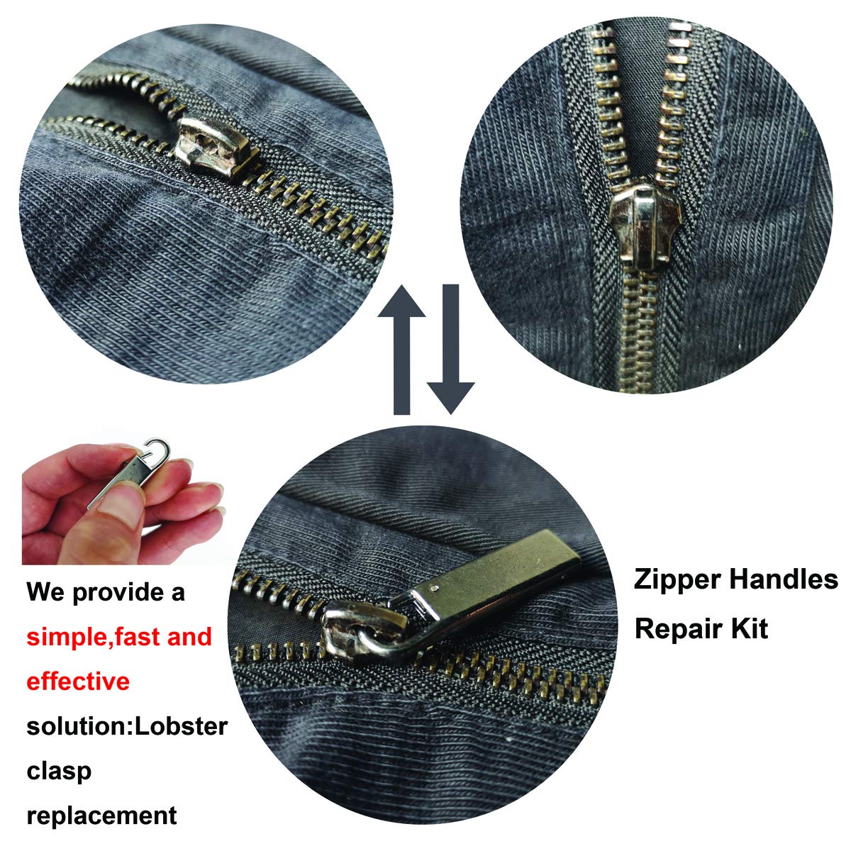 Zipper Pull Replacement for Small Holes Zipper, Detachable Zipper Tab Repair  for Clothing Jackets Boots Purse 4pcs GunBlack 