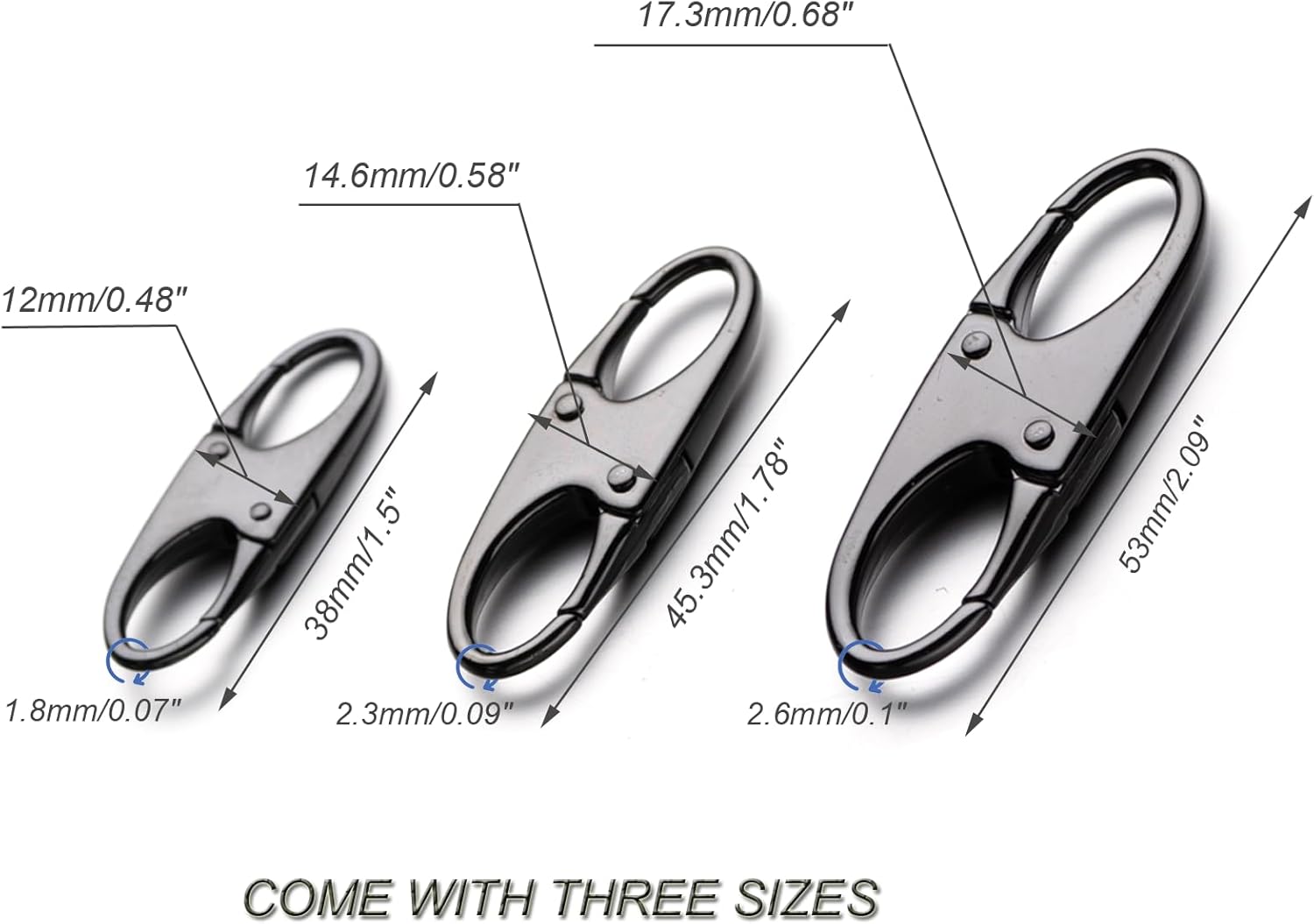 3 Size Zipper Clips Anti Theft for Backpack, Luggage